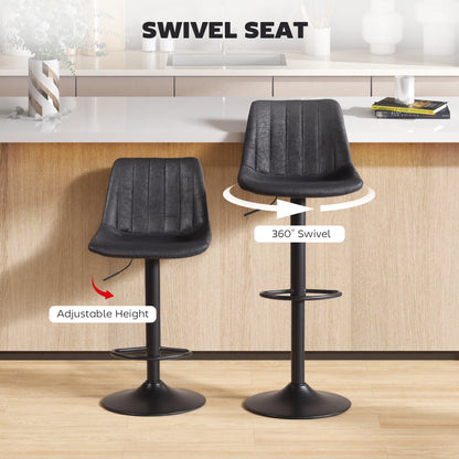 Bar Stools Set of 2 Adjustable Swivel Bar Chairs with Backrest Black