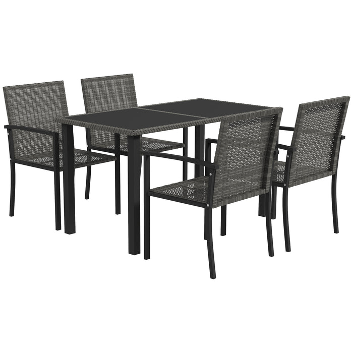 Outdoor Dining Set 5 Pieces Patio Conservatory with Tempered Glass Tabletop,4 Dining Chairs - Grey