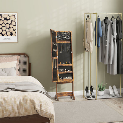 Freestanding LED Mirrored Jewelry Cabinet Rustic Brown