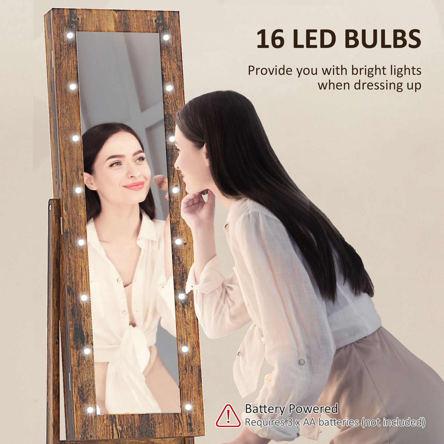 Freestanding LED Mirrored Jewelry Cabinet Rustic Brown