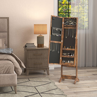 Freestanding LED Mirrored Jewelry Cabinet Rustic Brown