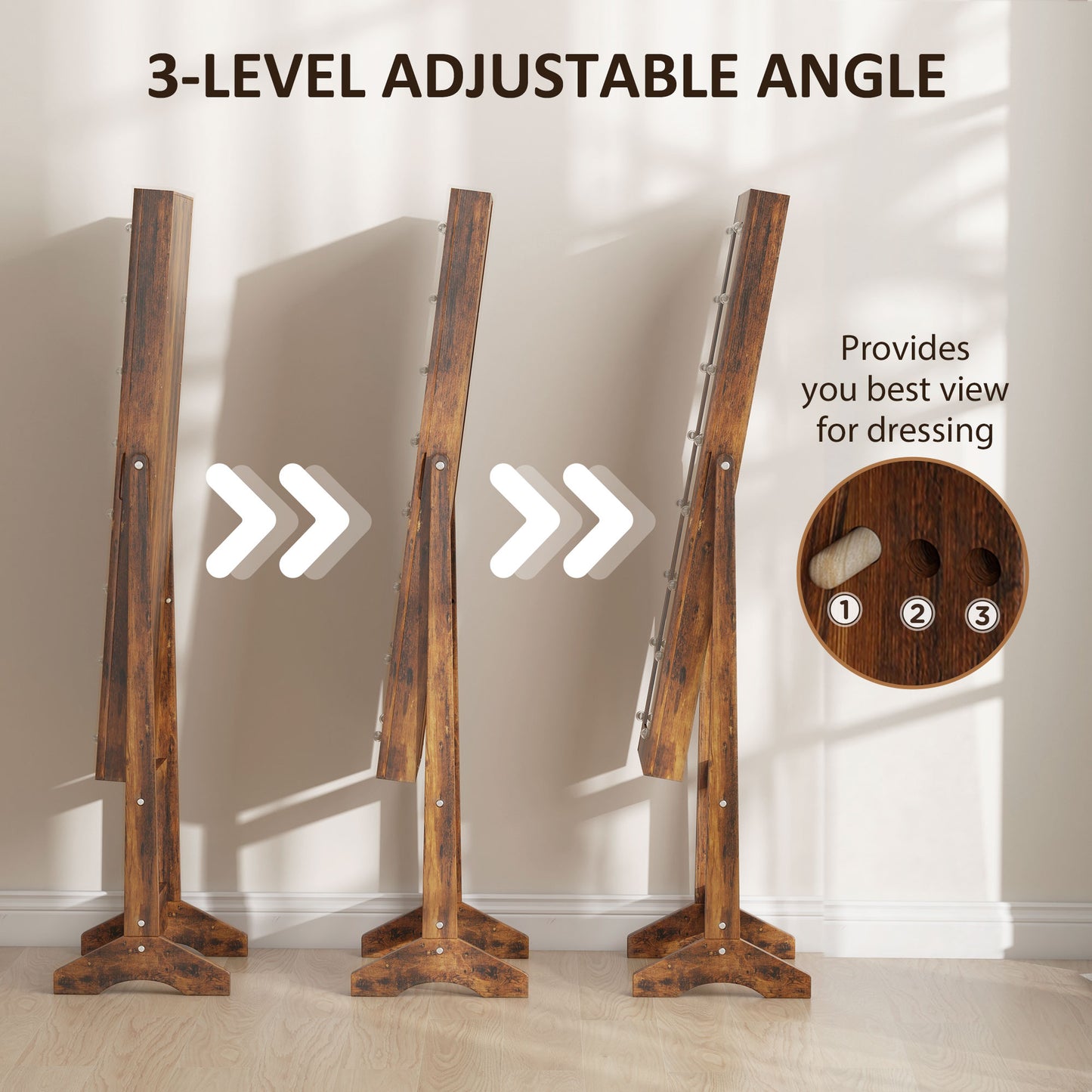 Freestanding LED Mirrored Jewelry Cabinet Rustic Brown