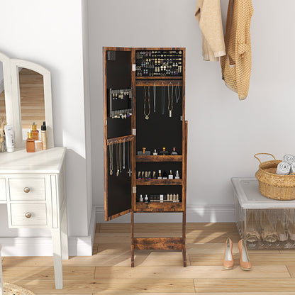 Freestanding LED Mirrored Jewelry Cabinet Rustic Brown