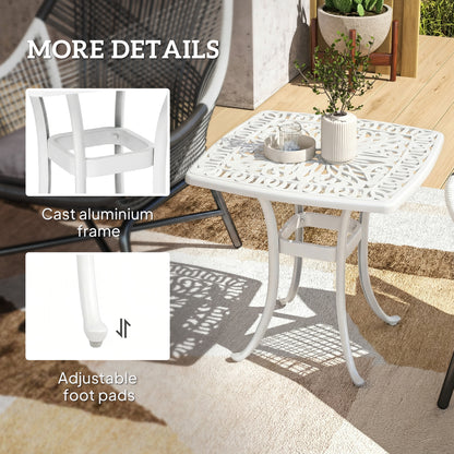 54 x 54cm Aluminium Outdoor Garden Side Table w/ Umbrella Hole, White