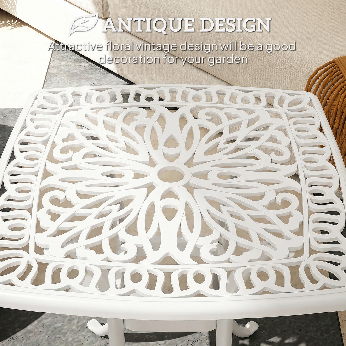 54 x 54cm Aluminium Outdoor Garden Side Table w/ Umbrella Hole, White
