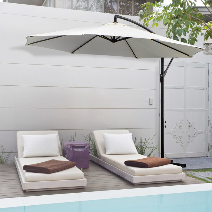 3(m) Garden Banana Parasol Hanging Cantilever Umbrella with Crank Handle, 8 Ribs and Cross Base for Outdoor, Sun Shade, Cream White