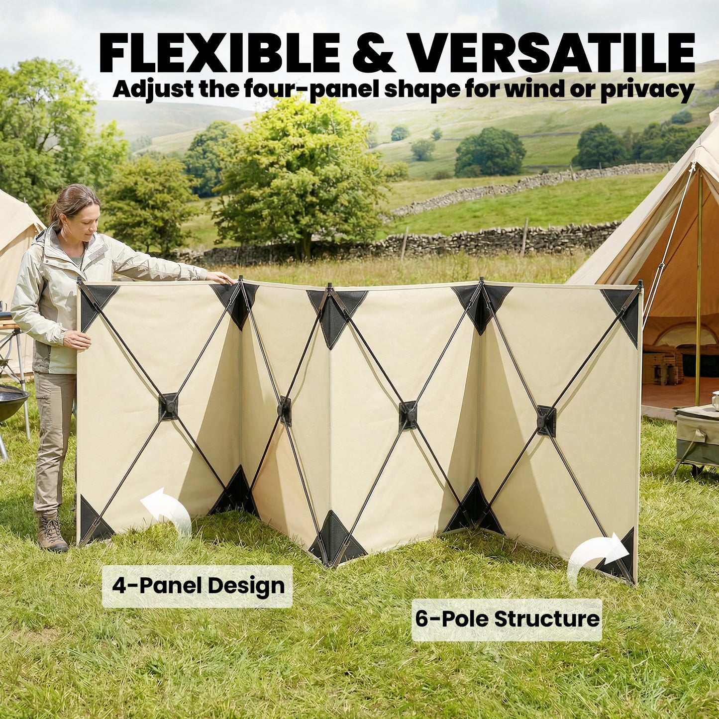 Camping Windbreak, Pop Up Hub Frame Windbreaker Blocker, Khaki