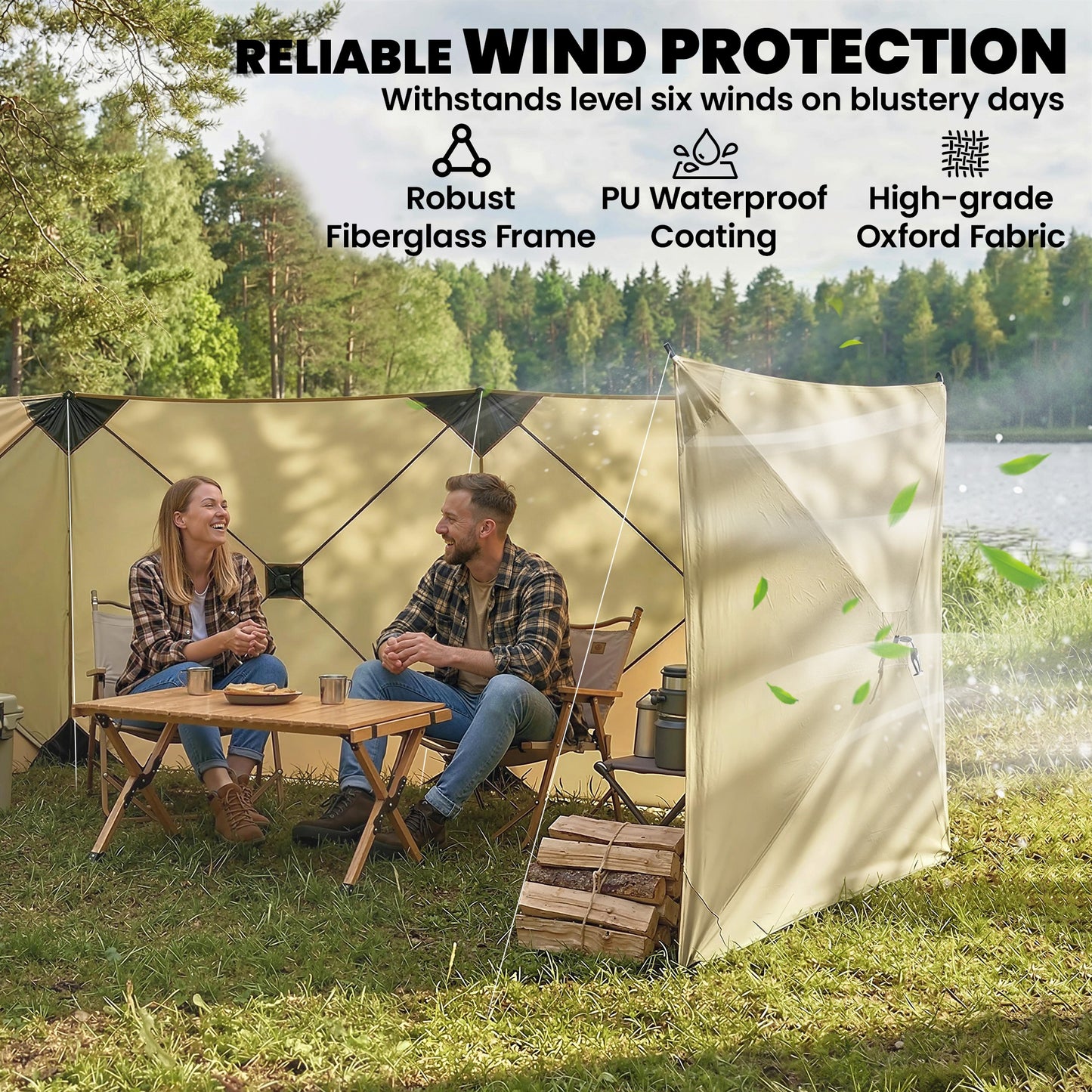 Camping Windbreak, Pop Up Hub Frame Windbreaker Blocker, Khaki