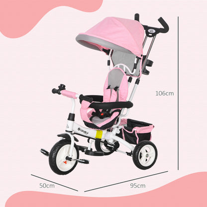 6 in 1 Kids Trike, Stroller with Parent Handle, Pink