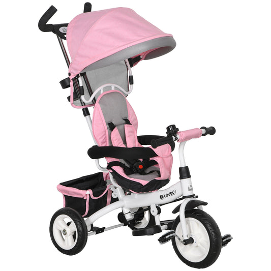 6 in 1 Kids Trike, Stroller with Parent Handle, Pink