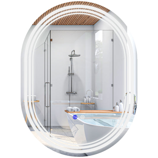 kleankin 700 x 500mm Bathroom Mirror with LED Lights Makeup Mirror with Anti-fog Touch, Switch, Vertical or Horizontal