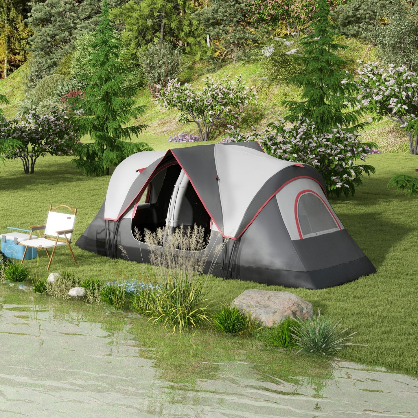 2 Room Camping Tent with Waterproof Rainfly & Screen Panels Grey