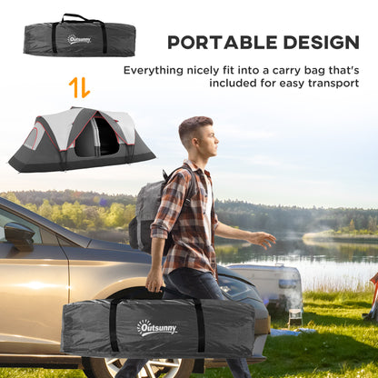 2 Room Camping Tent with Waterproof Rainfly & Screen Panels Grey