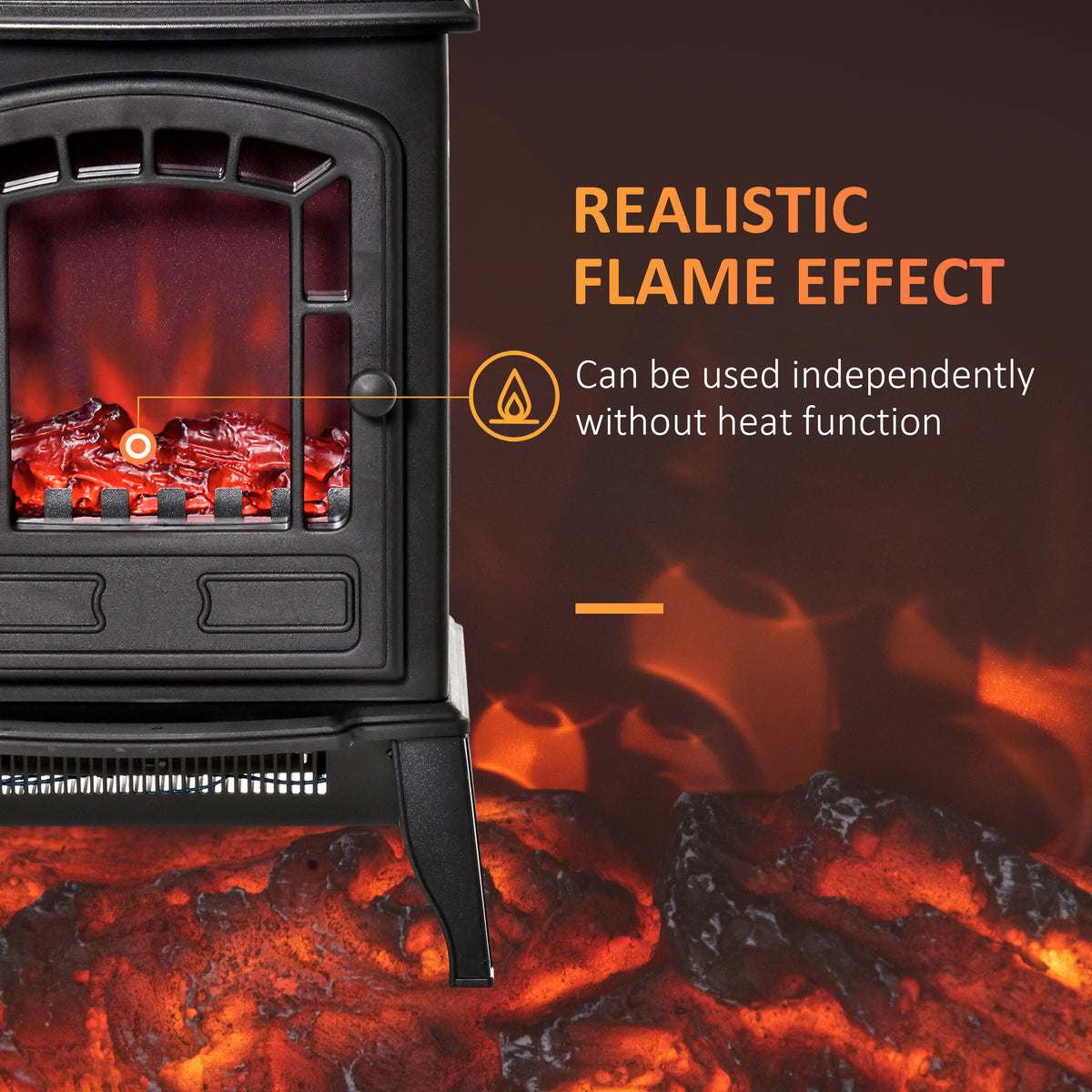 Freestanding Electric Fireplace Heater W/ Realistic Flame Effect Black