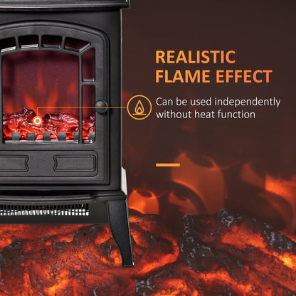 Freestanding Electric Fireplace Heater W/ Realistic Flame Effect Black