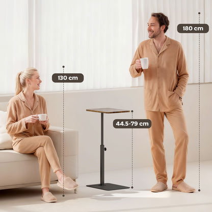 Side Table, C Shaped End Table with Adjustable Height and Metal Base