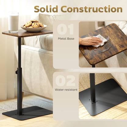 Side Table, C Shaped End Table with Adjustable Height and Metal Base