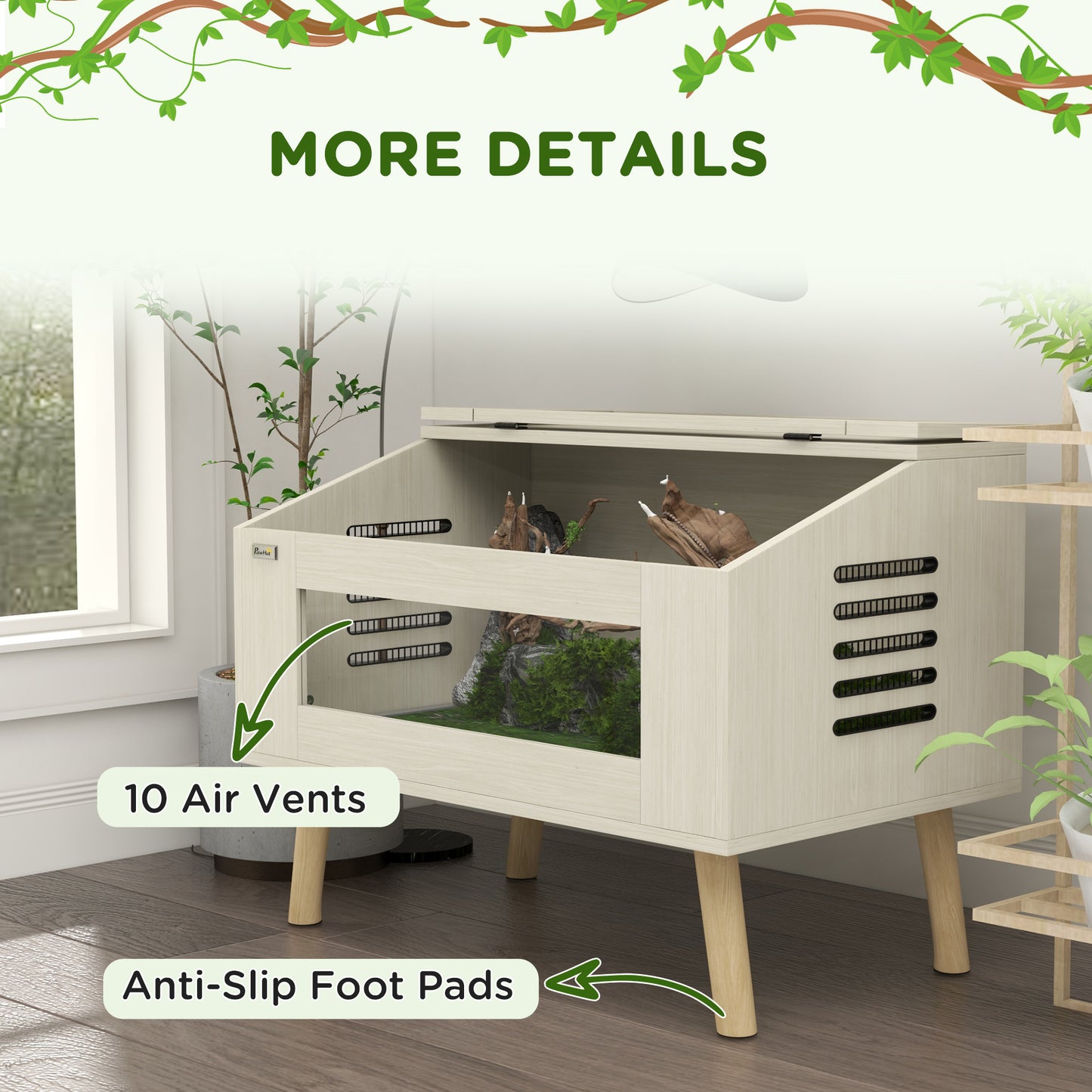 Reptile Terrarium, 111L Snake Vivarium with Tempered Glass Windows