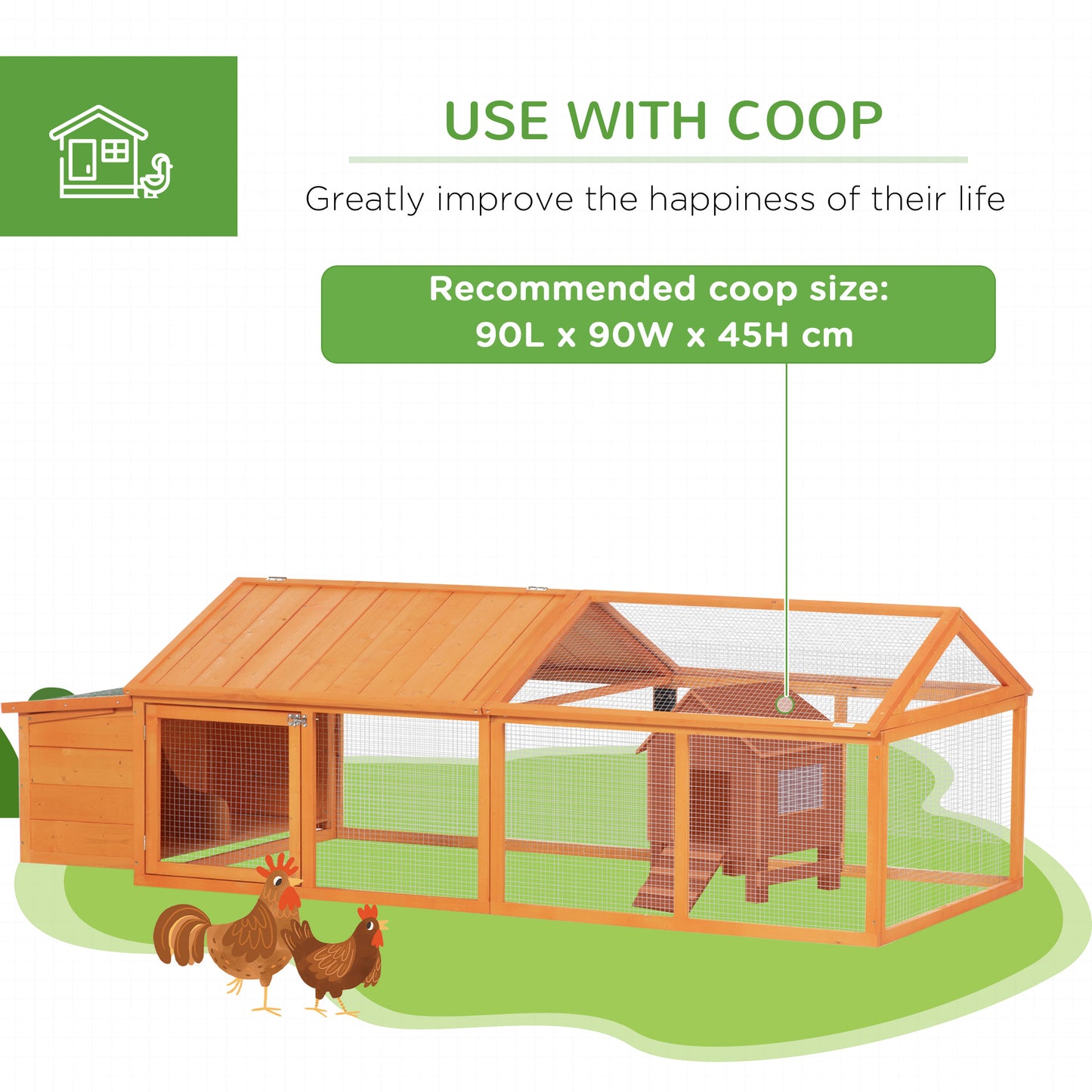 Wooden Chicken Run with Nesting Box, Openable Roof, for 4-8 Chickens