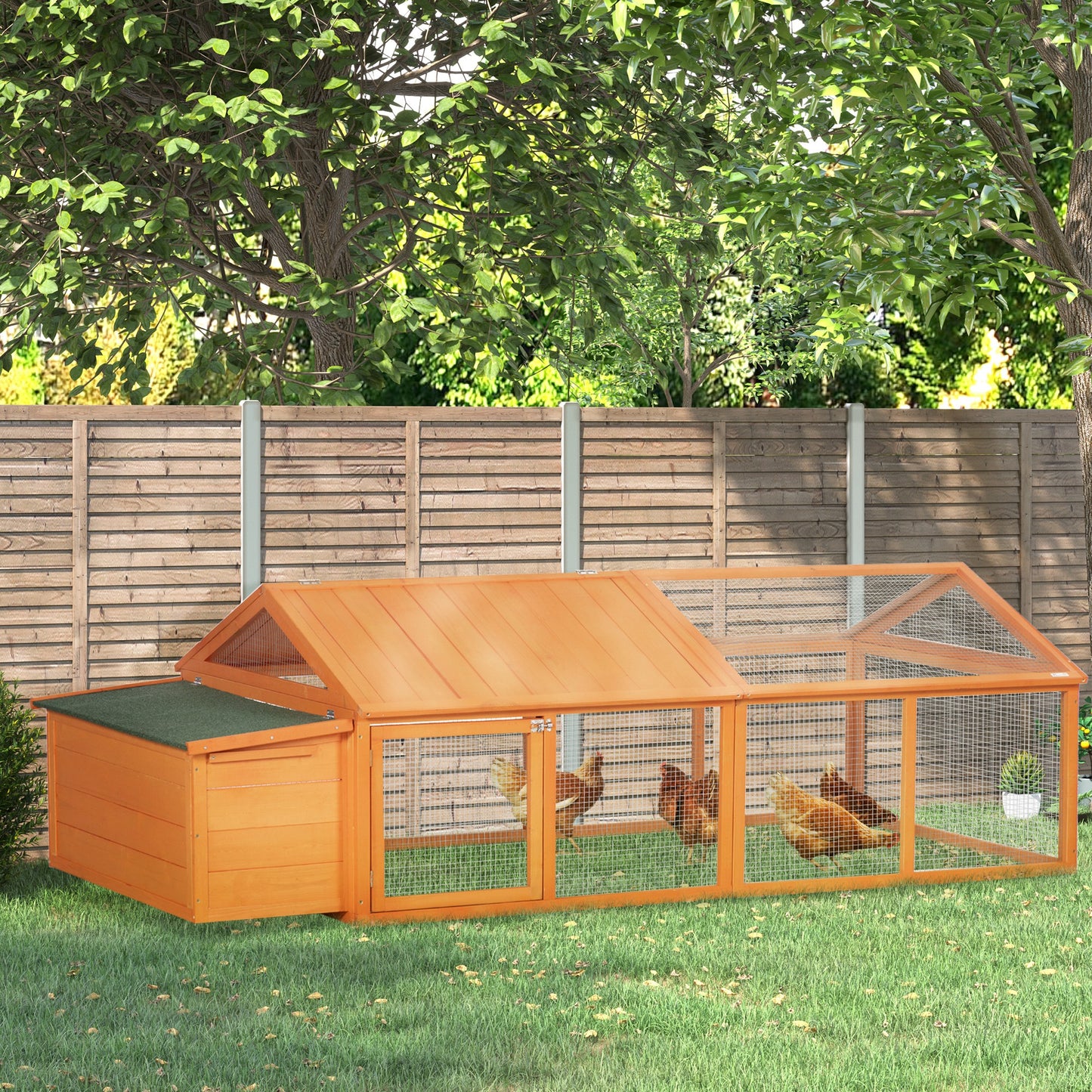 Wooden Chicken Run with Nesting Box, Openable Roof, for 4-8 Chickens