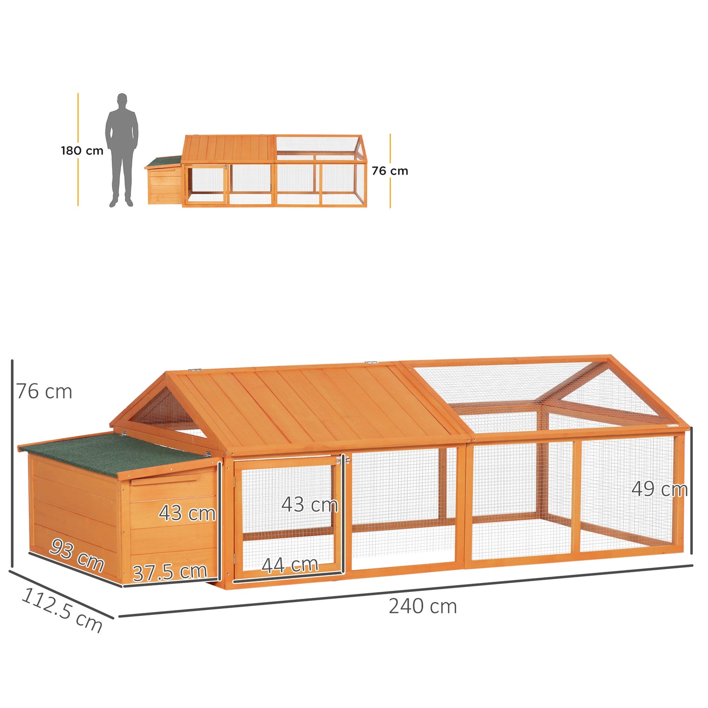 Wooden Chicken Run with Nesting Box, Openable Roof, for 4-8 Chickens