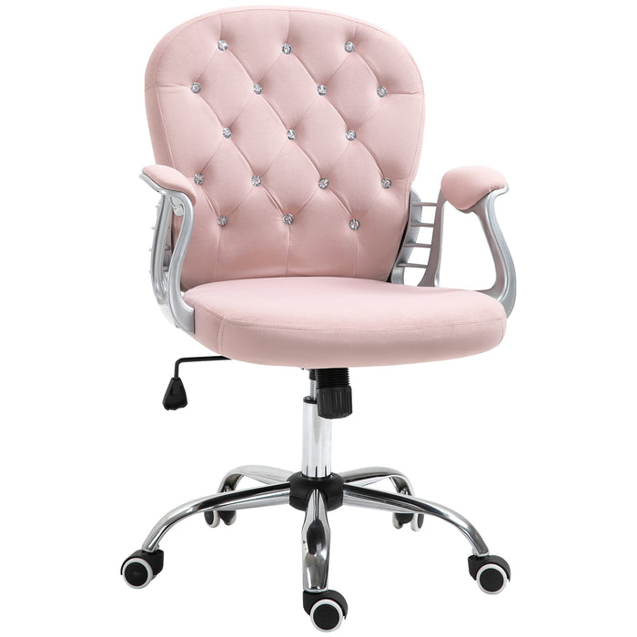 Office Chair Ergonomic 360¬¨‚àû Swivel Diamond Tufted Home Work Velour Padded Base 5 Castor Wheels Pink