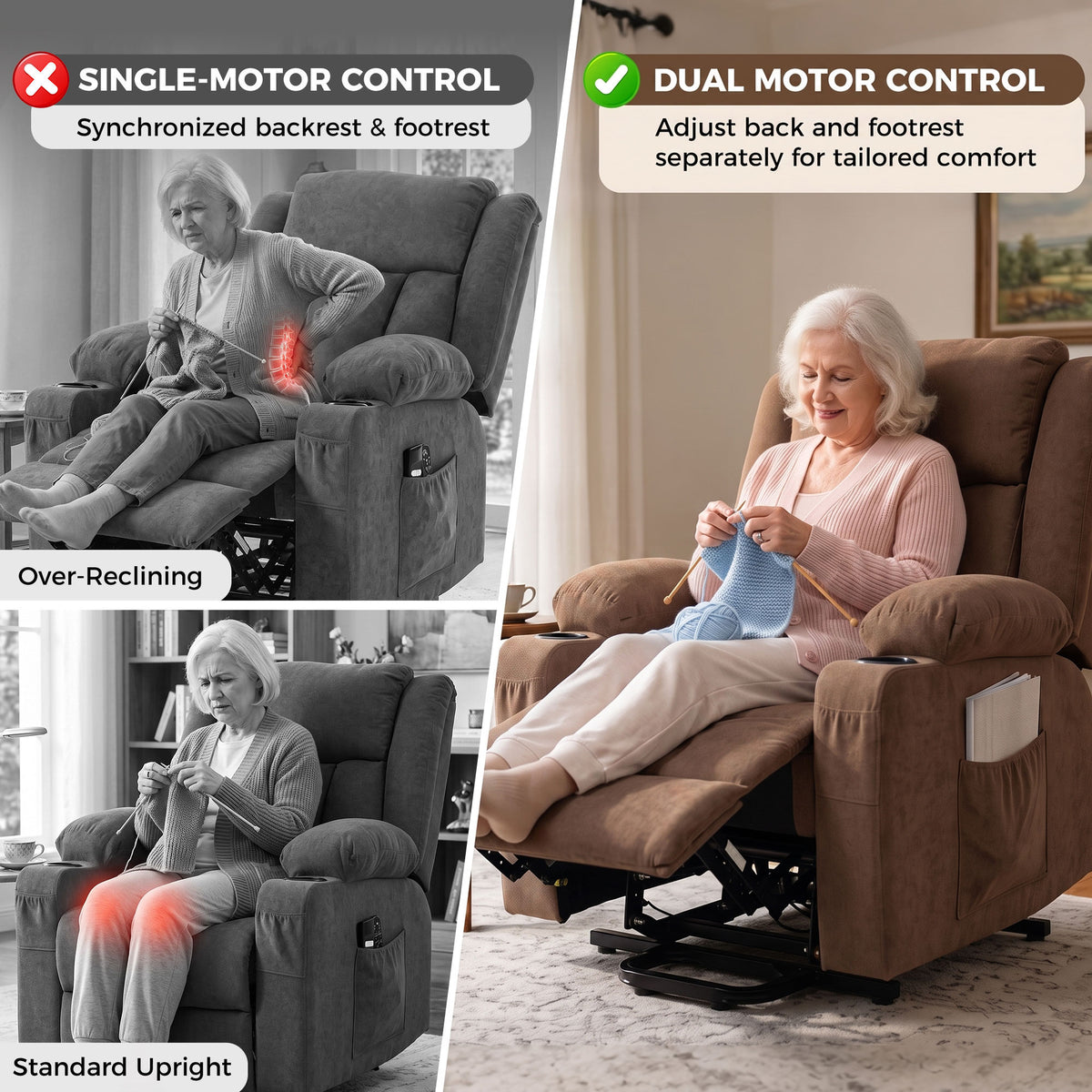 Dual Motor Recliner Chair Power Lift Chair w/ Massage Heat, Brown