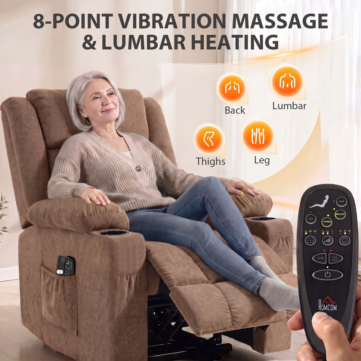 Dual Motor Recliner Chair Power Lift Chair w/ Massage Heat, Brown
