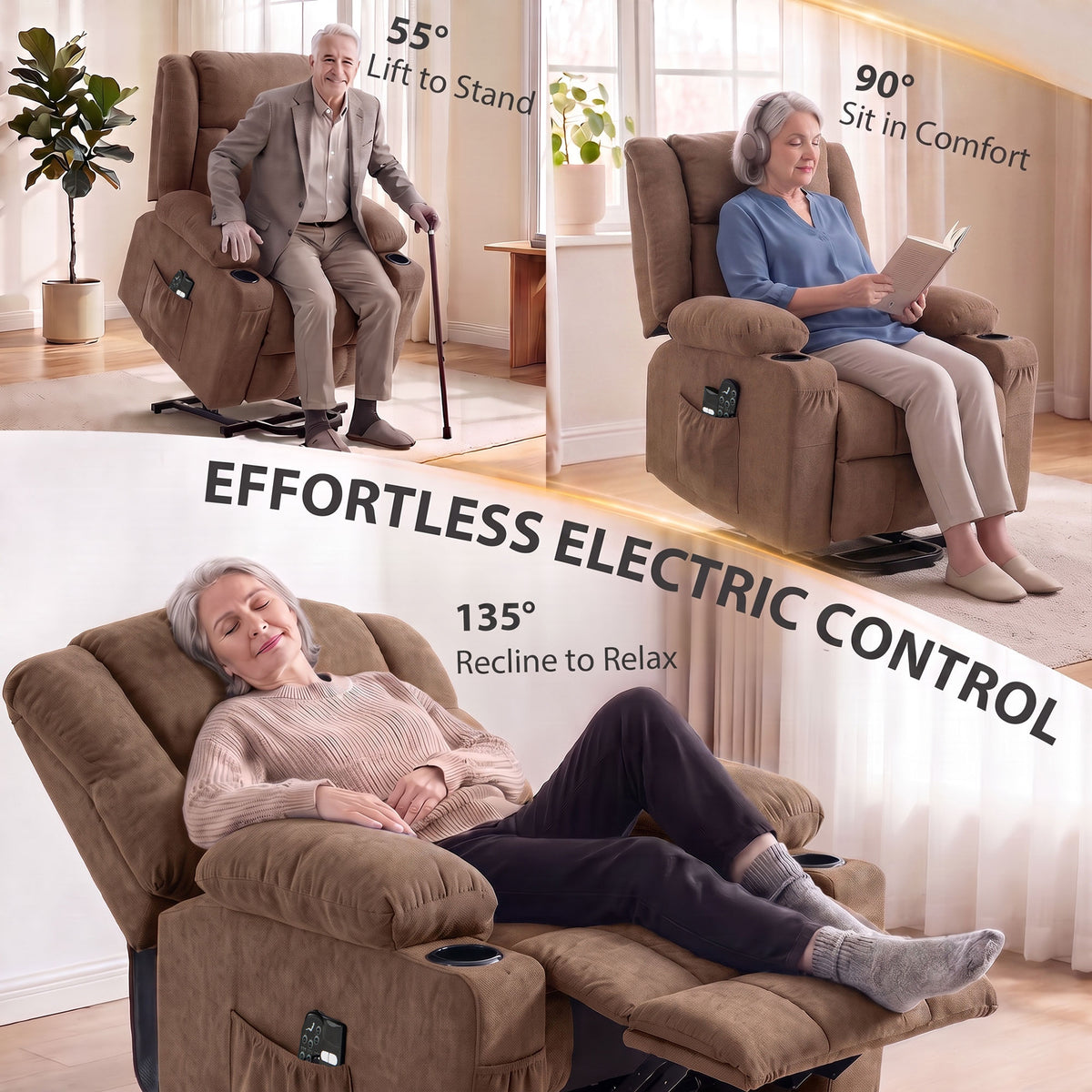 Dual Motor Recliner Chair Power Lift Chair w/ Massage Heat, Brown