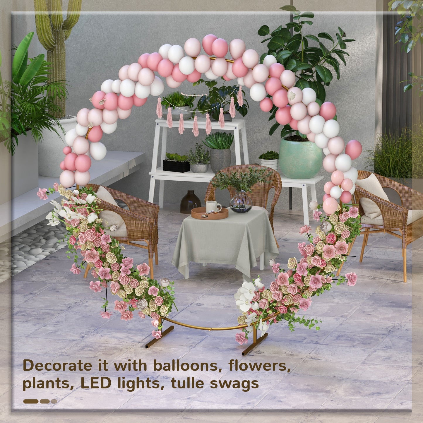 222cm Gold Tone Wedding Arch Round Backdrop Stand for Birthday Party