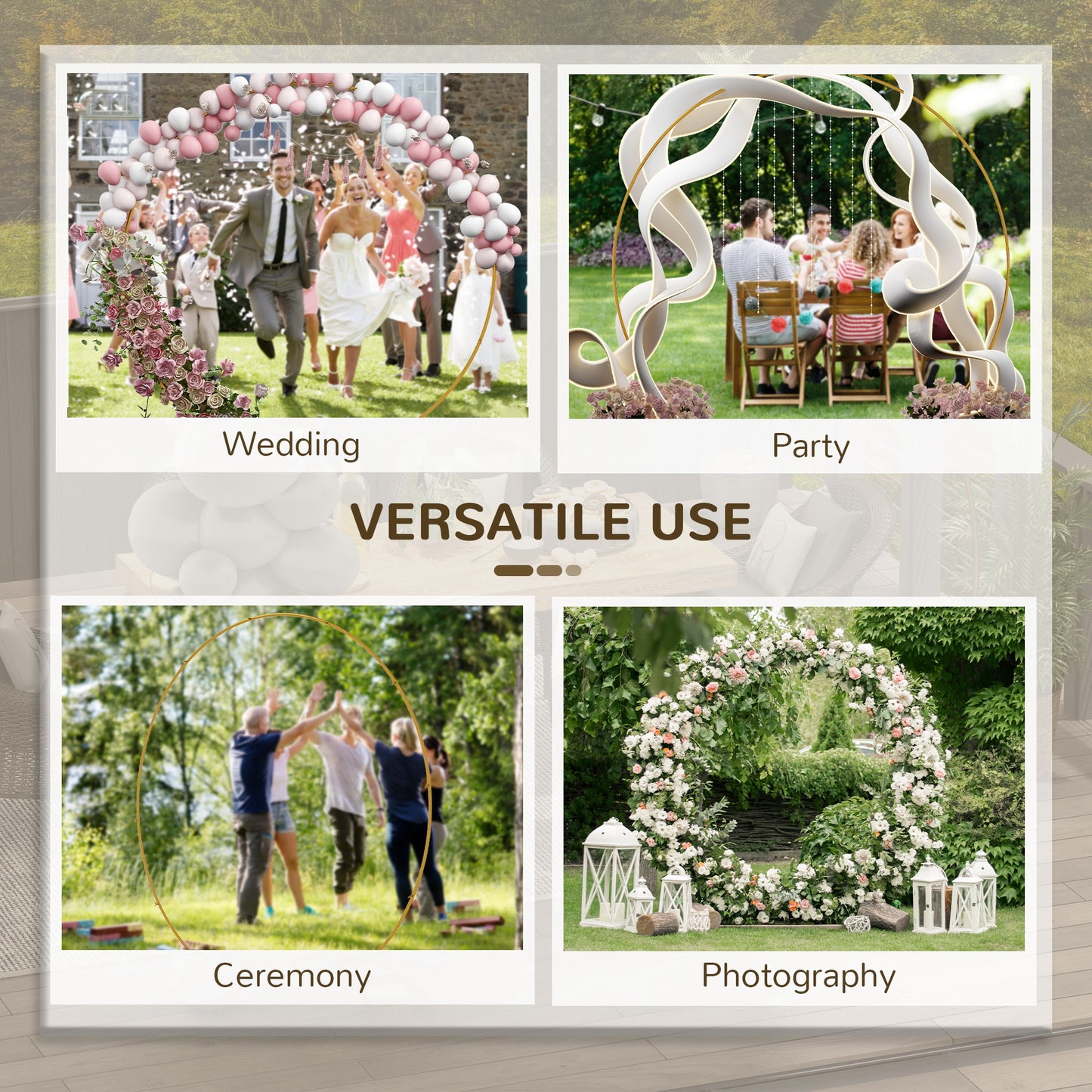 222cm Gold Tone Wedding Arch Round Backdrop Stand for Birthday Party