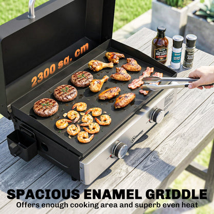 2 Burner Grill Griddle, Tabletop Gas BBQ with Grease Cup, Black