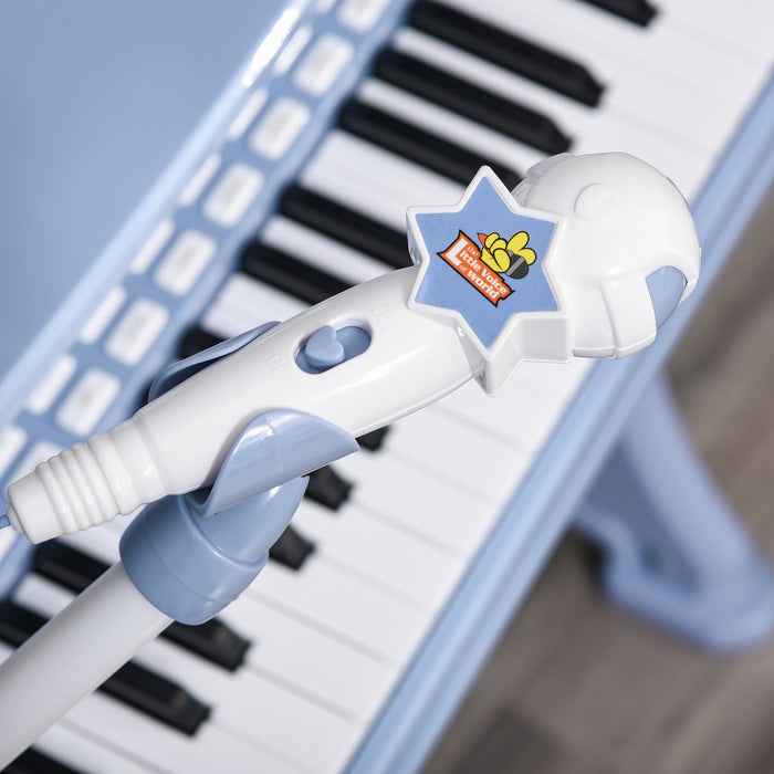 37 Keys Mini Electronic Keyboard Kids Musical Instrument Educational Game Children Grand Piano Toy Set w/Stool & Microphone & Music Blue