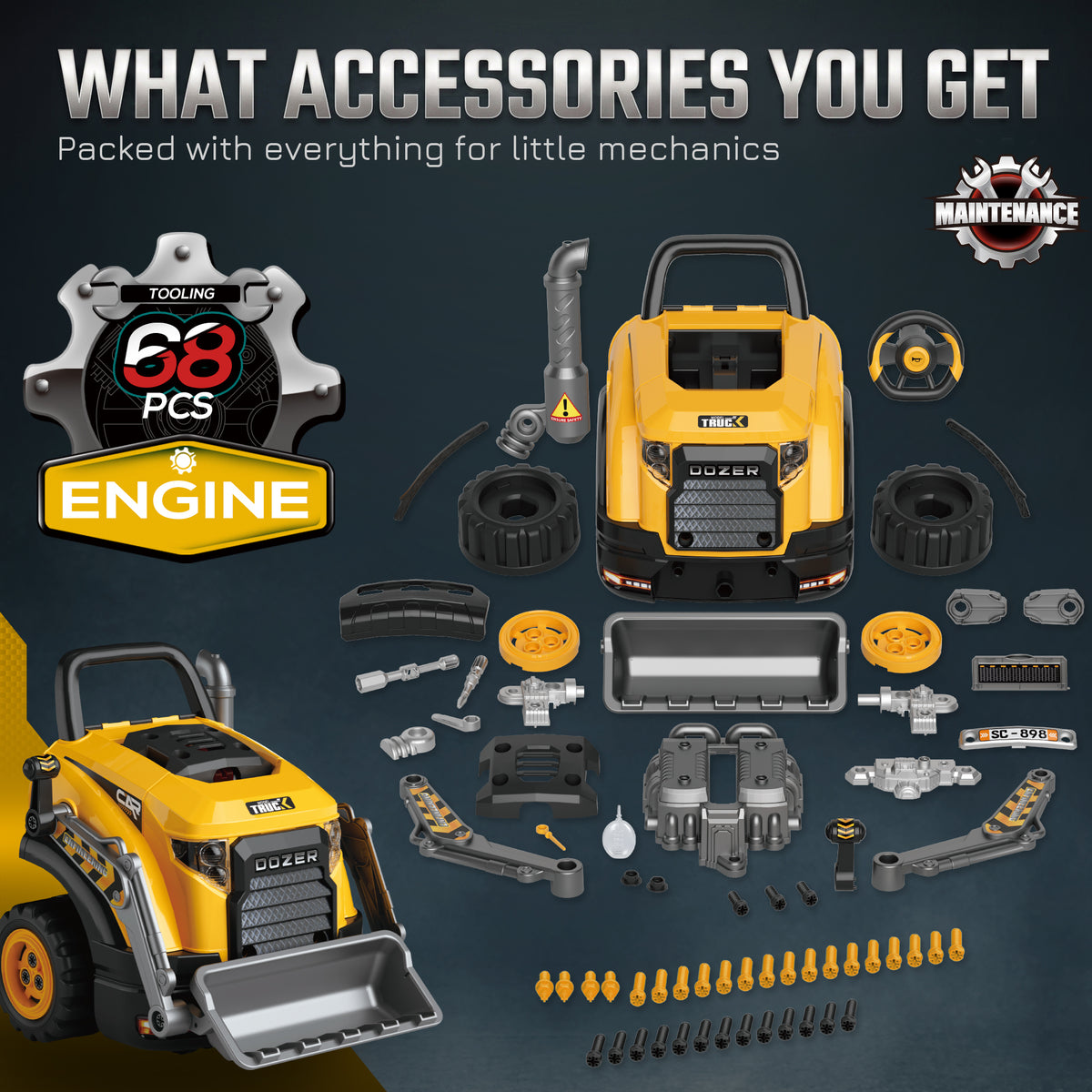 Kids Truck Engine Toy with Spray, Lights, Sounds for 3-6 Years
