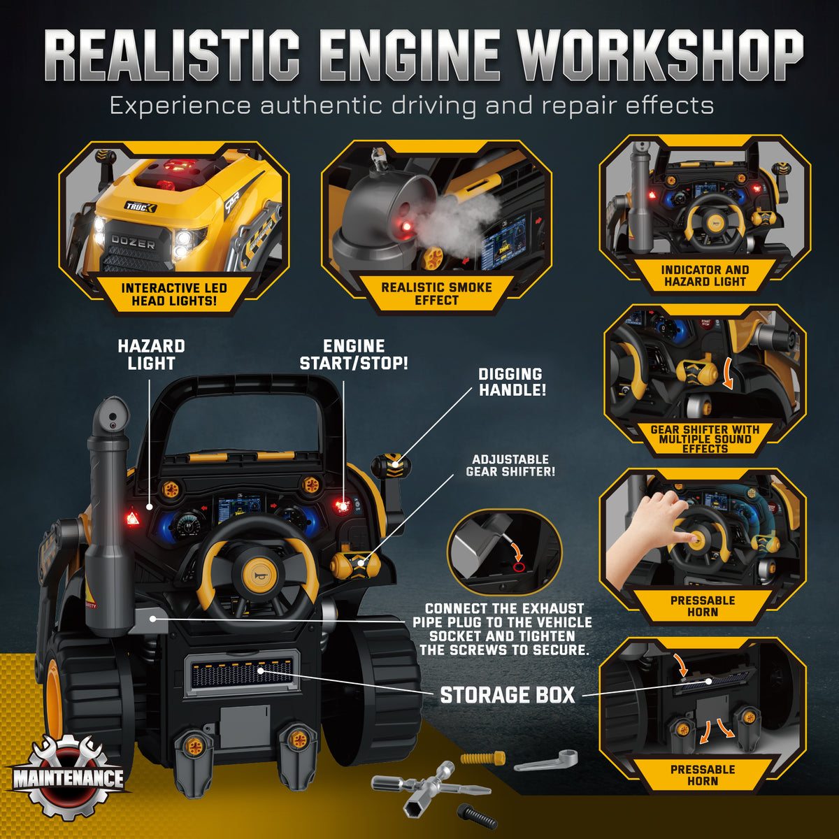 Kids Truck Engine Toy with Spray, Lights, Sounds for 3-6 Years