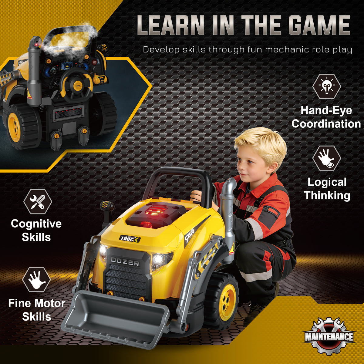 Kids Truck Engine Toy with Spray, Lights, Sounds for 3-6 Years