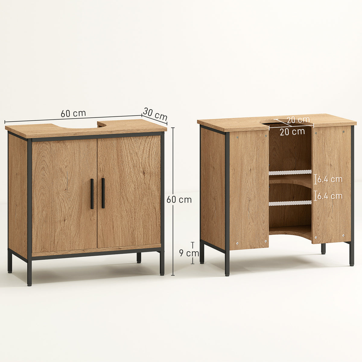 Under Sink Cabinet with Doors for Basin without or with Pedestal Oak