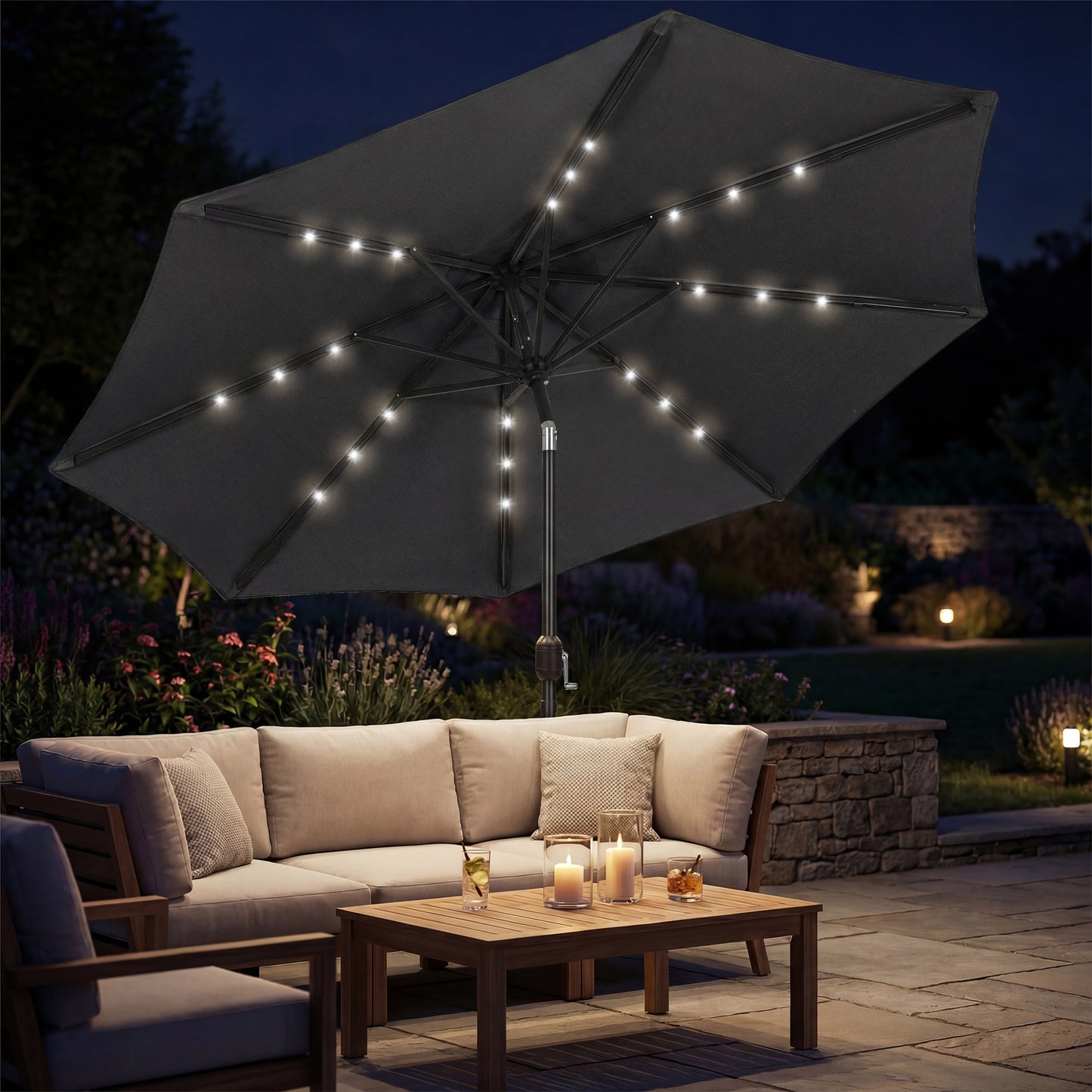 2.6 m Garden Parasol Umbrella with Light, Outdoor Patio Umbrella