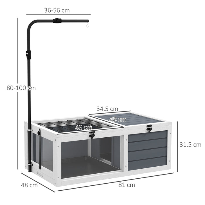 Tortoise Table with Adjustable Lamp Holder, Wooden Tortoise House with Openable Lids Pull-out Trays - Grey