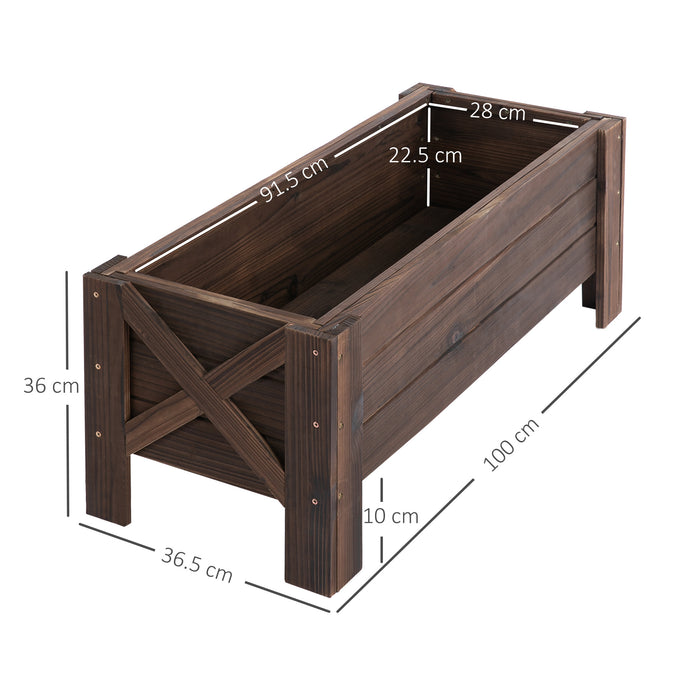 Garden Raised Bed Planter Grow Containers for Outdoor Patio Plant Flower Vegetable Pot Fir Wood, 100 x 36.5 x 36 cm