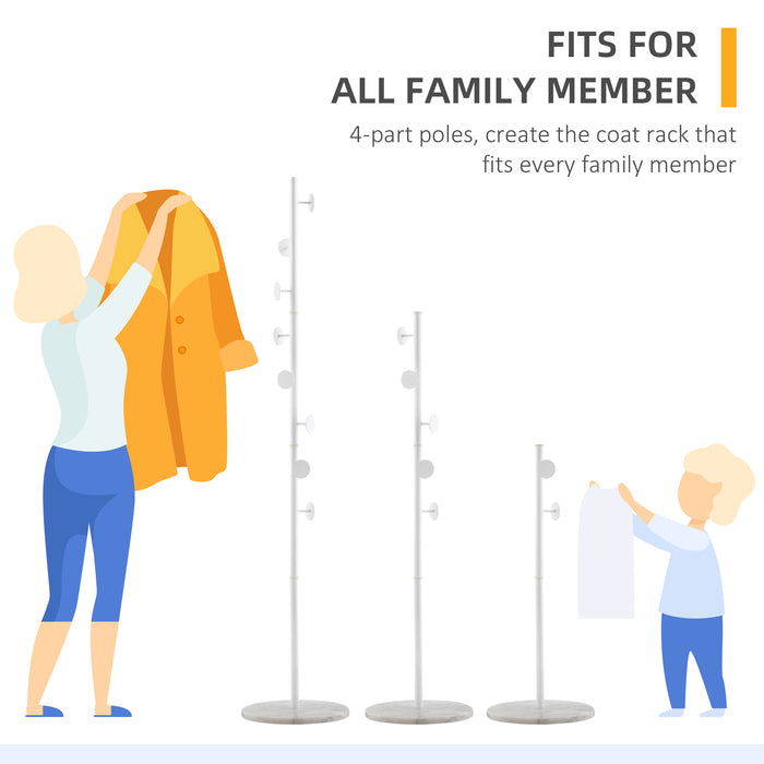 Coat Rack Free Standing Hall Tree with 8 Round Disc Hooks for Clothes, Hats,Purses, Steel Entryway Coat Stand w/ Marble Base White