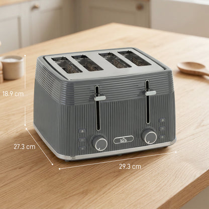 4 Slice Electric Toaster with 7 Browning Levels, 1860W, Grey