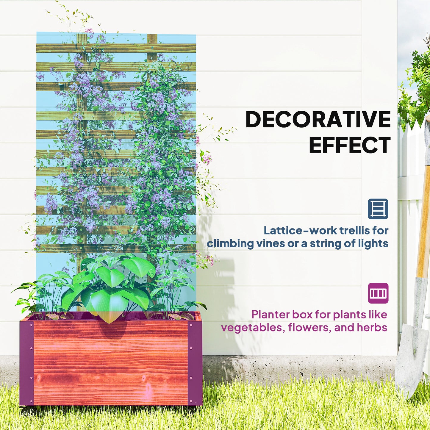 Raised Garden Bed, Wooden Planter with Trellis and Wheels