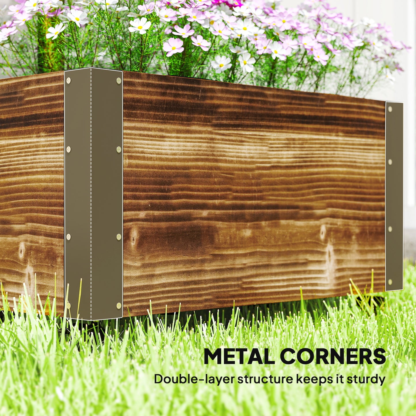 Raised Garden Bed, Wooden Planter with Trellis and Wheels