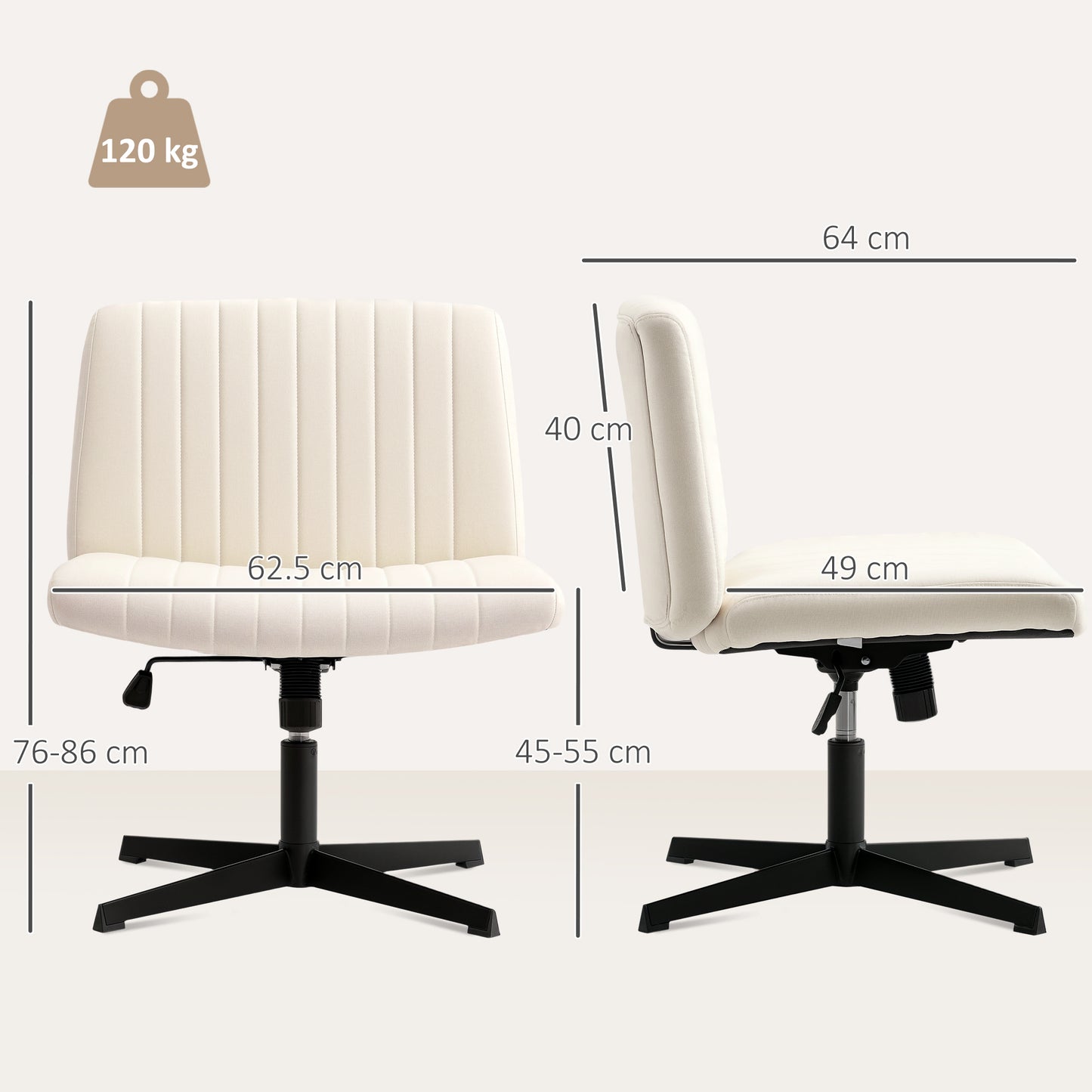 Linen Criss Cross Legged Office Chair with Tilt Function, Cream
