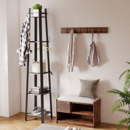 Industrial Coat Stand with 4 Storage Shelves and 8 Hooks Grey