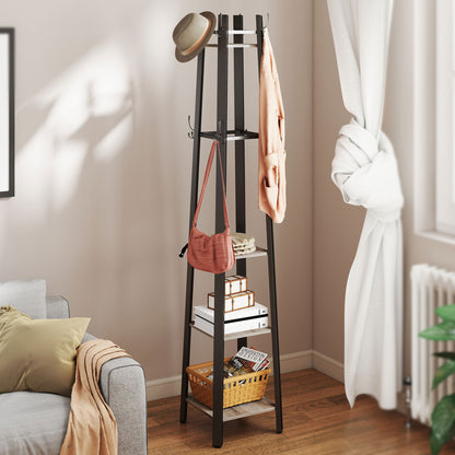 Industrial Coat Stand with 4 Storage Shelves and 8 Hooks Grey