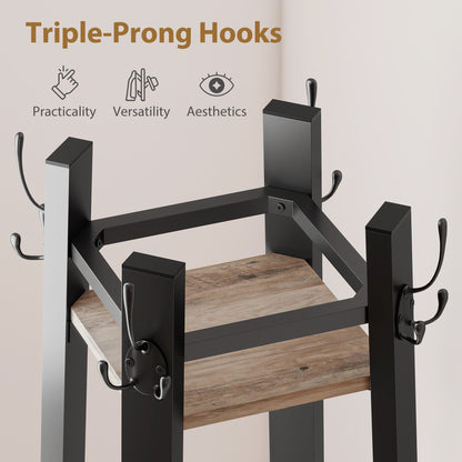 Industrial Coat Stand with 4 Storage Shelves and 8 Hooks Grey