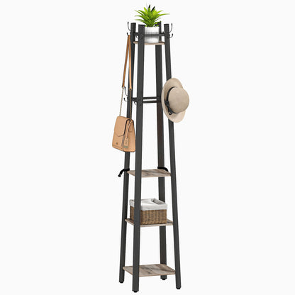 Industrial Coat Stand with 4 Storage Shelves and 8 Hooks Grey