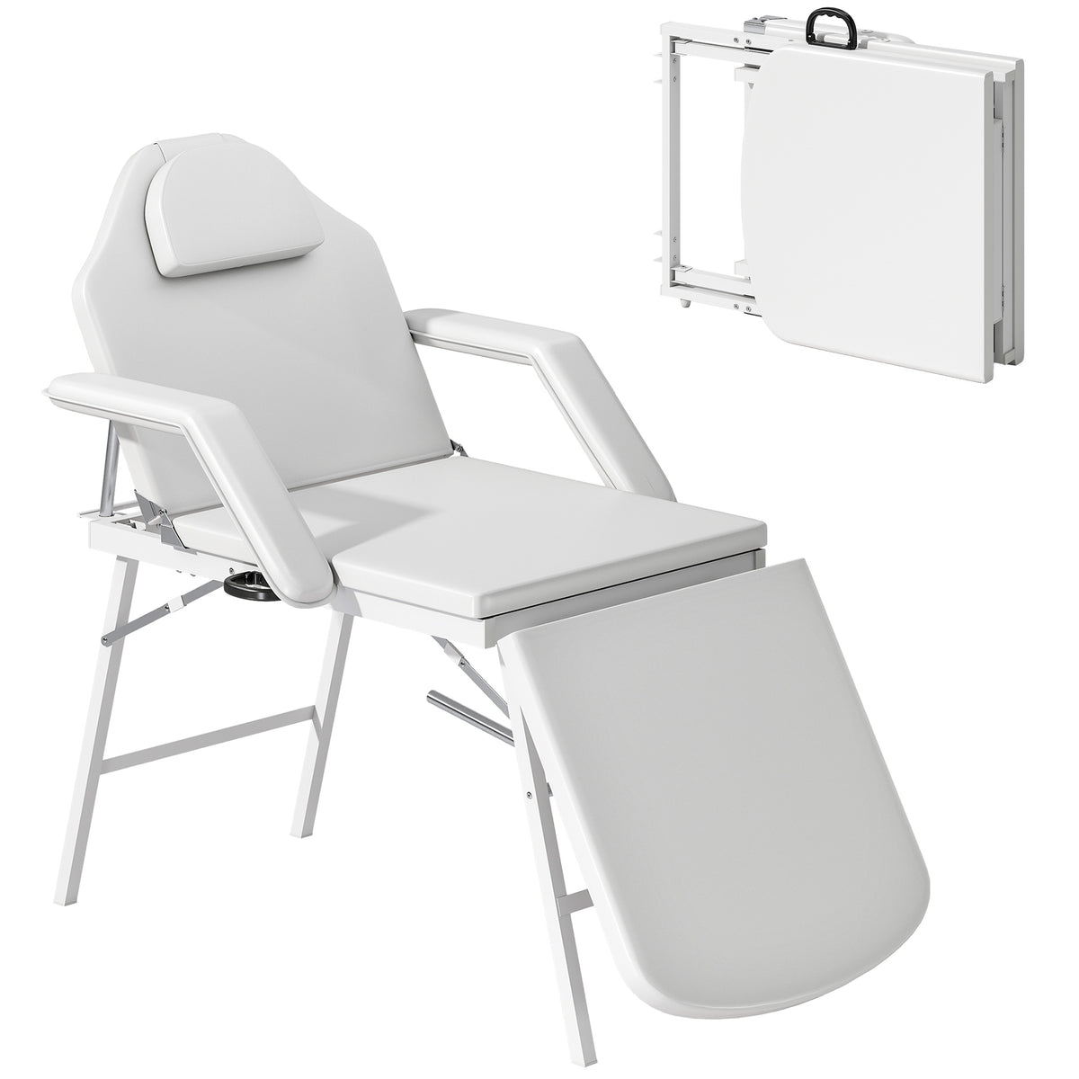 3-Section Folding Massage Table with Adjustable Backrest and Leg Support - White
